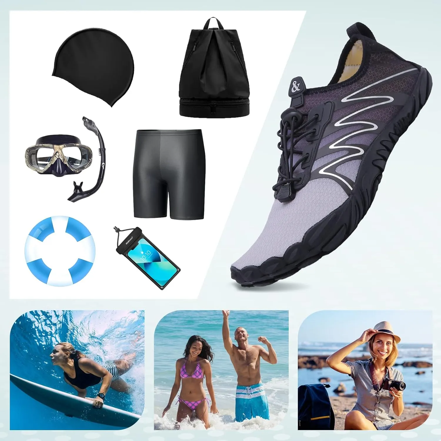ziitop Water Shoes for Men Women Beach Barefoot Swim Rock Climbing Pool Shoes Socks, Anti-Slip Breathable Quick Dry Lightweight Slip-on, Outdoor Sport Hiking Walking Boating Fishing Diving Surfing