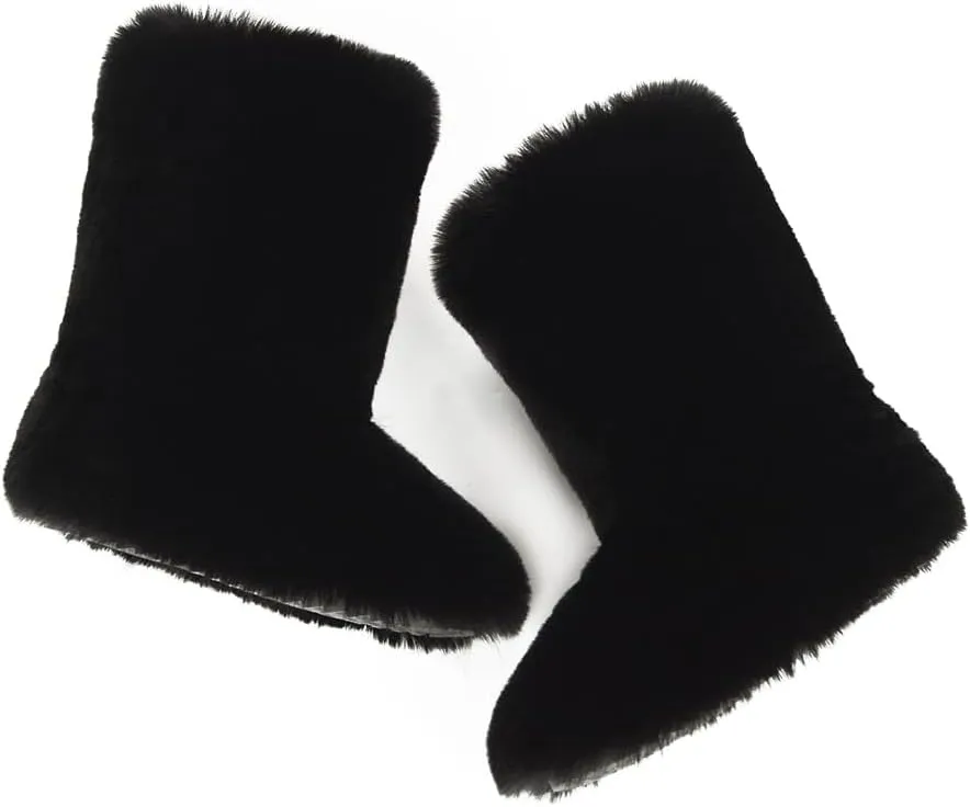 ZSGYCHCY Women's Faux Fur Boots Winter Fuzzy Fluffy Warm Furry Snow Boots Flat Shoes