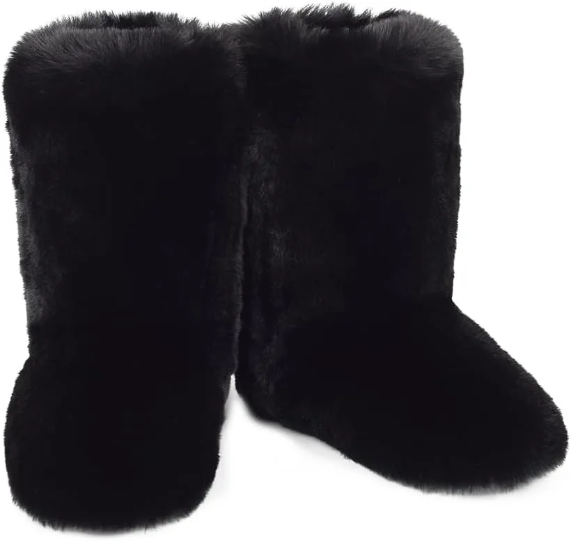 ZSGYCHCY Women's Faux Fur Boots Winter Fuzzy Fluffy Warm Furry Snow Boots Flat Shoes