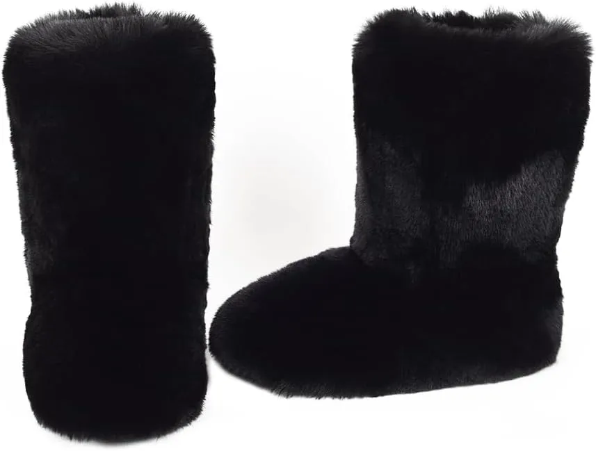 ZSGYCHCY Women's Faux Fur Boots Winter Fuzzy Fluffy Warm Furry Snow Boots Flat Shoes