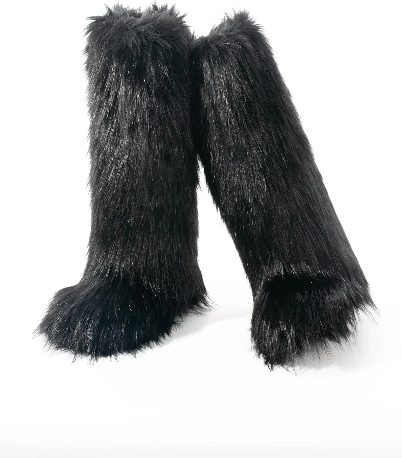 ZVC Women's Faux Fur Boots Comfortable Furry Snow Boots Fluffy Winter Boots Warm Fuzzy Outdoor Knee-High Boots Indoor Flat Shoes