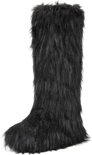 ZVC Women's Faux Fur Boots Comfortable Furry Snow Boots Fluffy Winter Boots Warm Fuzzy Outdoor Knee-High Boots Indoor Flat Shoes