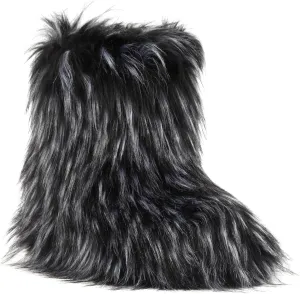 ZVC Women's Faux Fur Boots Furry Snow Boots Comfortable Fluffy Winter Boot Warm Fuzzy Mid-Calf Boot Outdoor Indoor Flat Shoes
