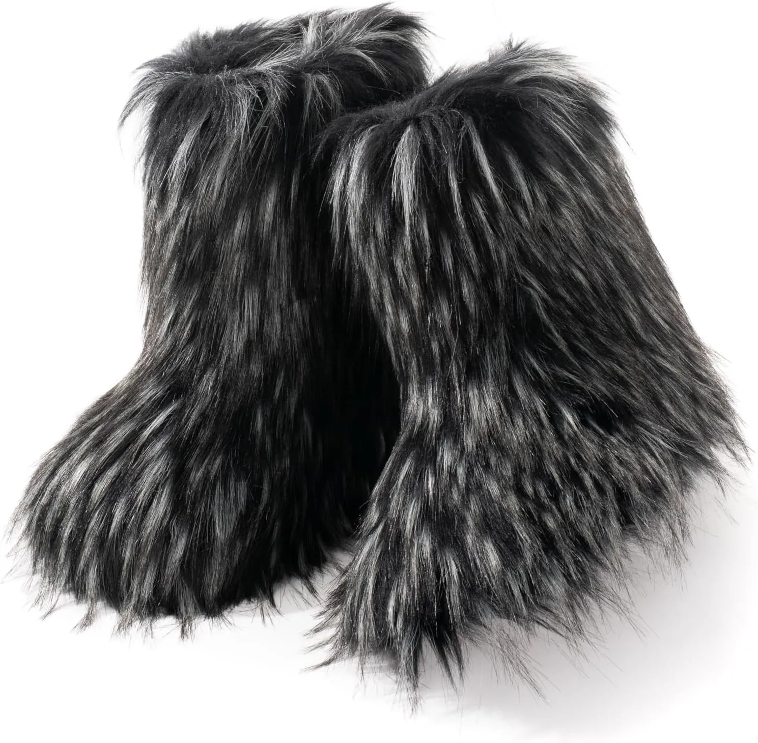 ZVC Women's Faux Fur Boots Furry Snow Boots Comfortable Fluffy Winter Boot Warm Fuzzy Mid-Calf Boot Outdoor Indoor Flat Shoes