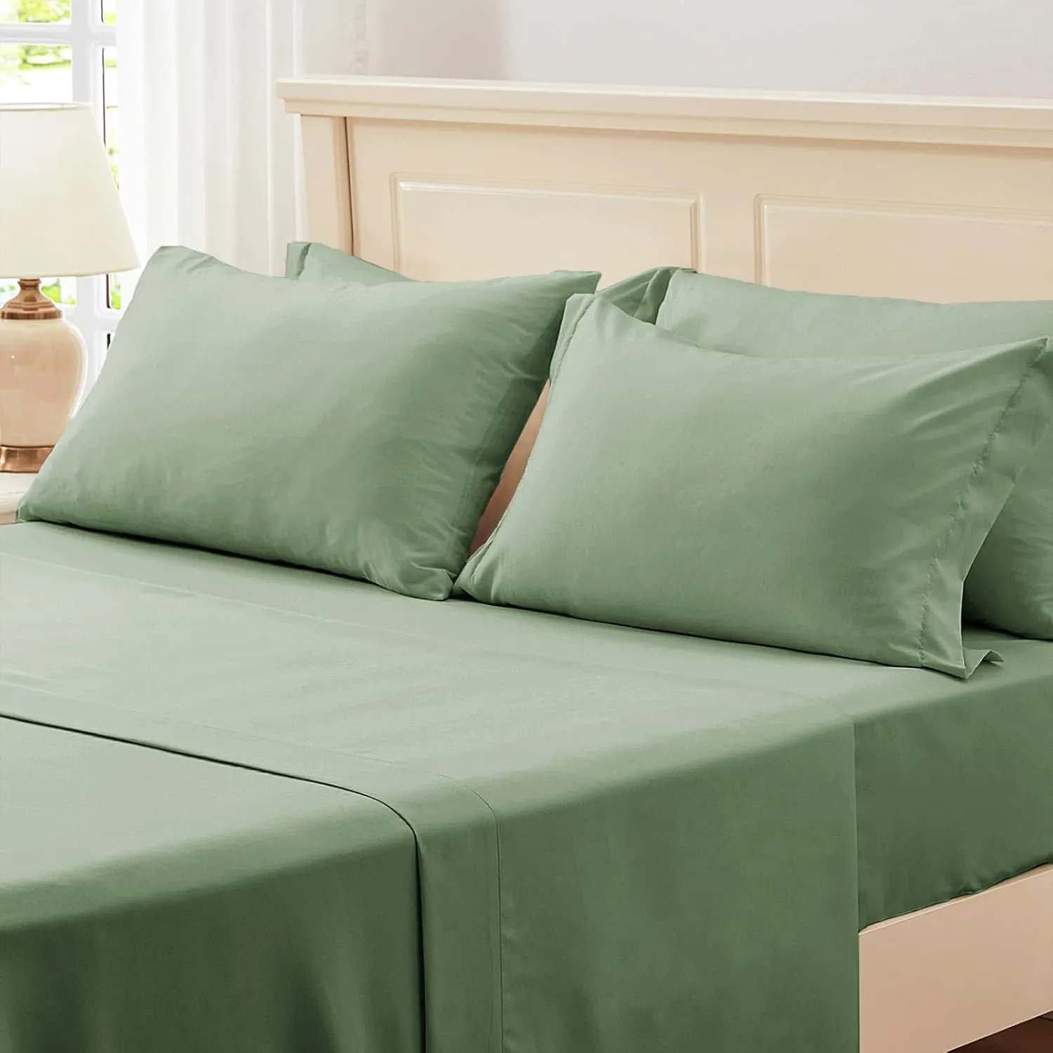 Zzlpp Queen Comforter Set 7 pieces, Sage Green Seersucker Bed in a Bag with Comforter and Sheets, All Season Bedding Sets with 1 Comforter, 2 Pillow Shams, 2 Pillowcases, 1 Flat Sheet, 1 Fitted Sheet